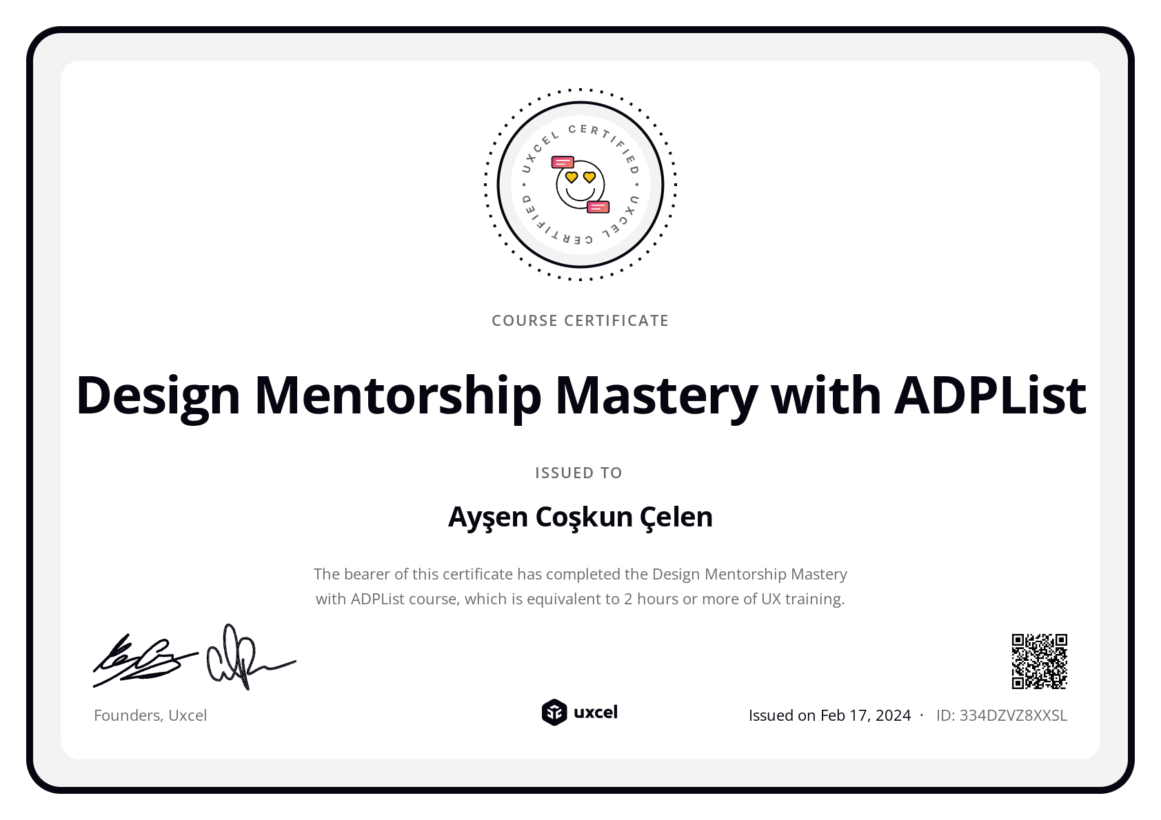 Ayşen Coşkun Çelen's certificate